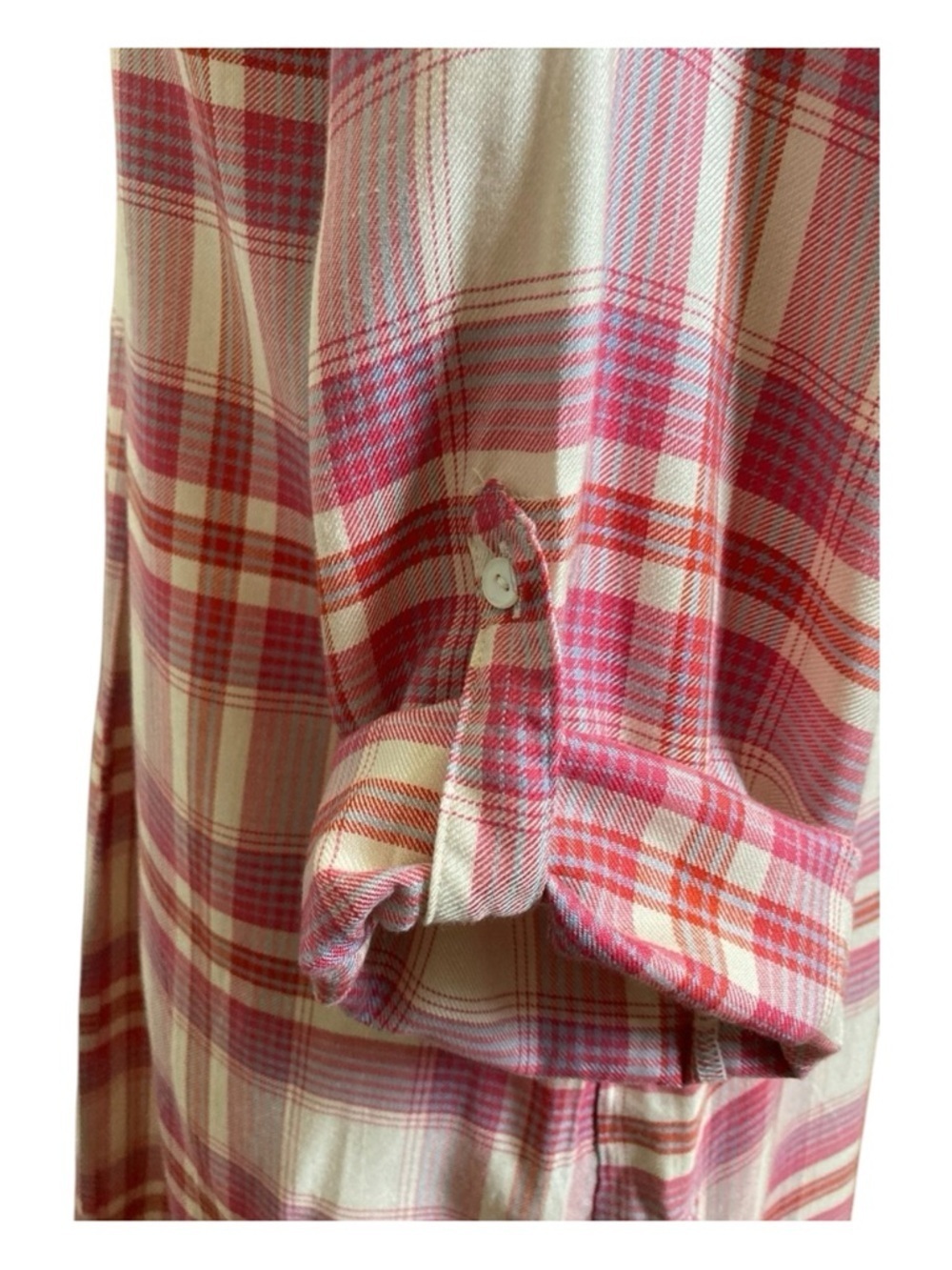 Elan Plaid Shirt Dress Medium Pink Roll Tab Sleeve Pocket Tunic Coastal Vacation - Picture 8 of 10
